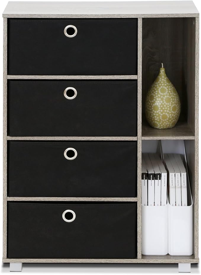 FURINNO Andrey Multipurpose Storage Cabinet, French Oak Grey/Black