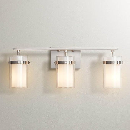 Possini Euro Design Kazran Modern Wall Light Brushed Nickel Slender Hardwire 21 1/4" 3-Light Fixture Frosted White Glass Shade for Bedroom Bathroom Bedside Vanity Living Room Mirror Hallway Dining