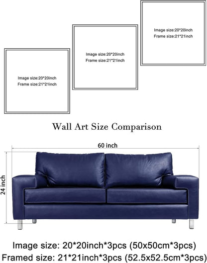 Wieco Art Black Framed Leaves Modern 3 Panels Flowers Artwork Black and White Abstract Floral Trees Canvas Prints Wall Art for Living Room Home Decorations