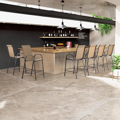 Amopatio Outdoor Bar Stools Set of 8, Bar Hight Patio Chairs, Sturdy High Back Outdoor Bar Chairs, All-Weather Textile Patio Bar Stools for Backyard, Porch, Balcony, Brown