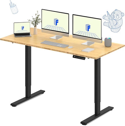FLEXISPOT E3 Bamboo Dual Motor 72x30 Inch Electric Height Adjustable Standing Desk Whole-Piece Board Desk Sit Stand Up Desk (Black Frame + Bamboo Desktop)