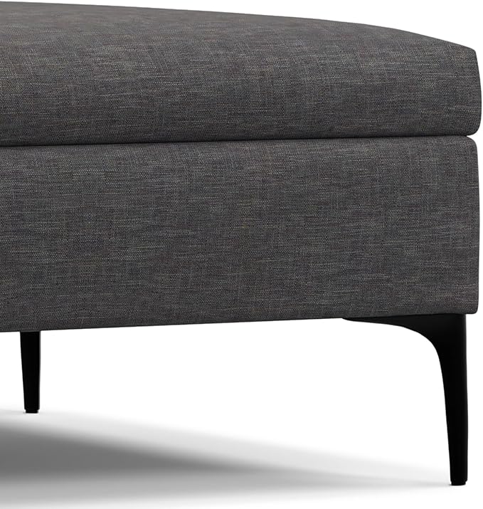 SIMPLIHOME Rebecca 36 inch Wide Contemporary Square Mid Century Coffee Table Storage Ottoman with Lift Up Lid in Slate Grey Polyester Linen, Assembled, For the Living Room, Entryway and Family Room