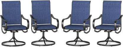 PHI VILLA Patio Swivel Dining Chairs Set of 4, All Weather Outdoor Chair with Textilene Mesh Fabric & Black Metal Frame for Outdoor Lawn Garden Poolside (Blue)