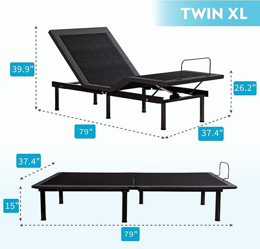 Twin XL Adjustable Bed Base Frame with 14 Inch Cooling Copper Memory Foam Mattress, Wireless Remote & Head and Foot Incline, Zero Gravity, CertiPUR-US Certified & Fiberglass Free, 80" × 38"