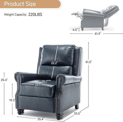 Lumibee Pushback Recliner Chair,Upholstered Wingback Chair for Small Spaces,2 Set of PU Leather Armchair for Living Room,Single Sofa Accent Chair Reading Seat for Balcony,Bedroom-Navy Blue