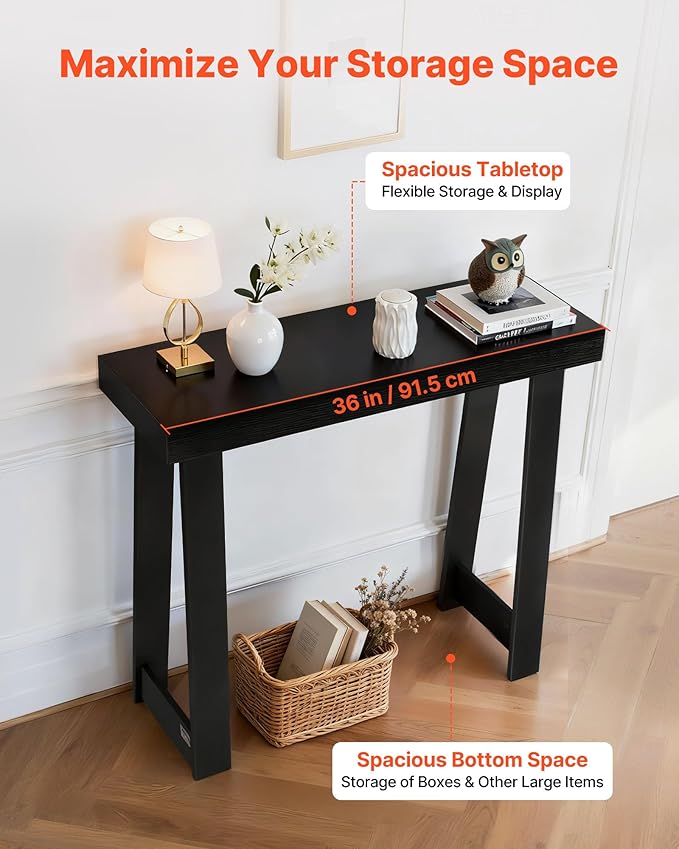 VEVOR 36 in Console Table, Modern Desk Behind The Couch, Wooden Rectangle Entrance Desk, Narrow Long Sofa Table Accent Stand, Ideal for Hallway, Bedroom, Living Room, Foyer, Easy Assembly, Black
