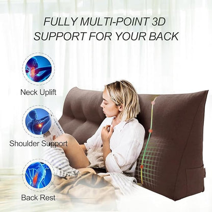 WOWMAX 85% Linen 15% Cotton Blend Headboard Pillow – Queen Size Reading Wedge Backrest for Bed, Handmade Firm Support Bolster Cushion with Removable Cover, Premium Bed Rest Pillow, Brown