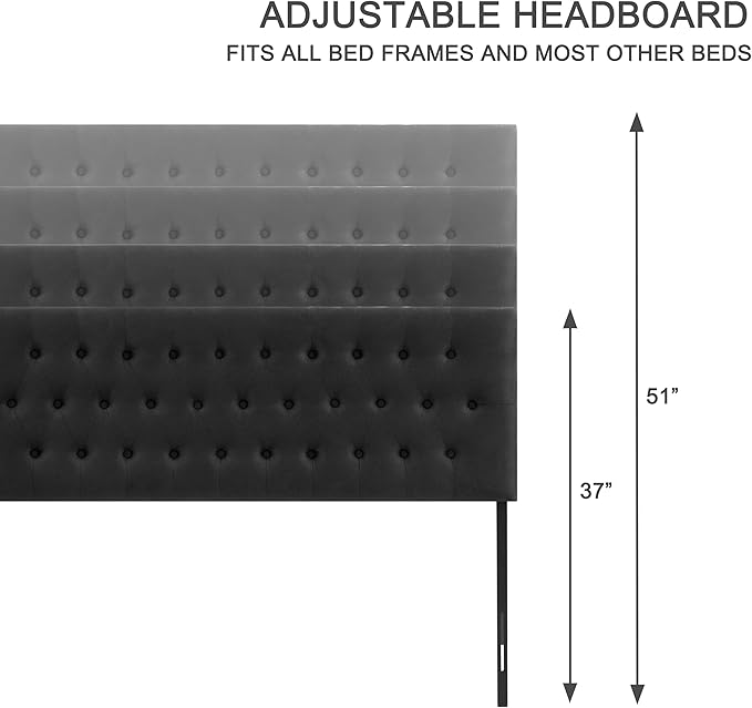 Tufted Upholstered Headboard California King Size, Solid Wood Head Board with Durable Metal Legs, Adjustable Height Bed headboard from 37” to 51” Fabric Headboard in Button Design, Black