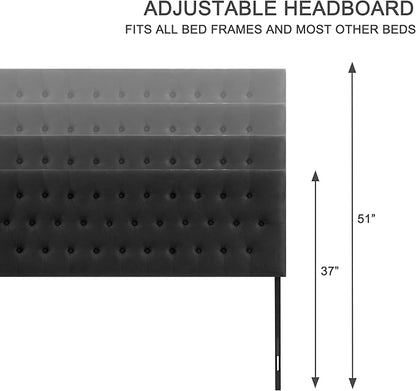 Tufted Upholstered Headboard California King Size, Solid Wood Head Board with Durable Metal Legs, Adjustable Height Bed headboard from 37” to 51” Fabric Headboard in Button Design, Black