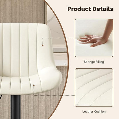 Nalupatio Bar Stools Set of 2, Adjustable Modern Swivel Bar Stools with Backs, Counter Height Performance Fabric Island Chairs for Home Kitchen, Off-White