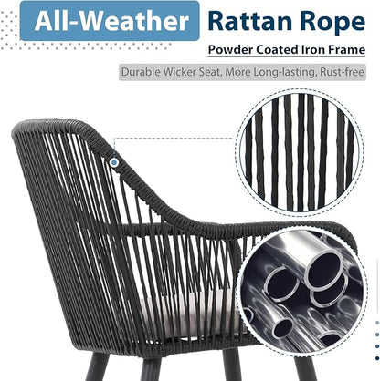 JOIVI Outdoor Dining Chairs Set of 6, 6 Pieces Woven Rope Patio Chairs with Armrest and Seat Cushions for Outside Porch, Balcony or Indoor Dining Kitchen, Restaurant, Black