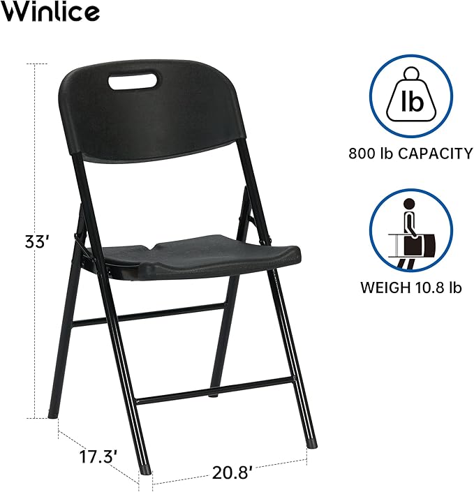 40 Pack Thicker 800 LBS Black Folding Chairs, Commercial Grade Folding Chair, Foldable Chairs for Events