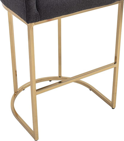 Contemporary Charcoal Linen Bar Stools Set of 4, 32" Upholstered Fabric Counter Height Barstool Kitchen Counter Island Stools with Golden Metal Base