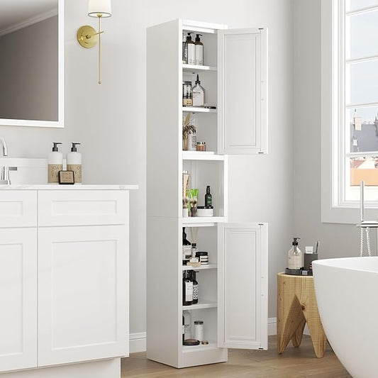 Tall Narrow Storage Cabinet 66.93" H Tall Bathroom Cabinets Metal Pantry Cabinet, 4 Adjustable Shelves for Kitchen, Home Office, Living Room, Dinning Room (11.8 inches Wide White)