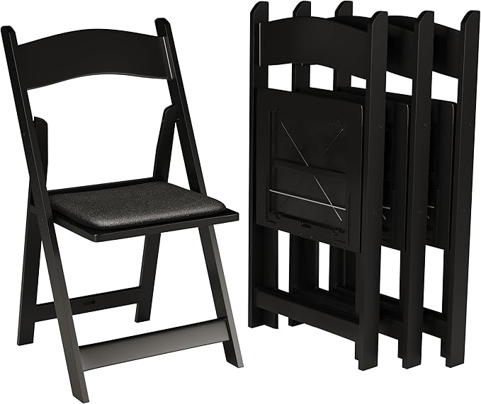 200 Black Resin Stackable Folding Chair - Comfortable Black Foldable Chair - Folding Chairs with Padded Seats - Indoor/Outdoor Folding Chairs for Events - Lightweight Foldable Chairs (200 Pack)