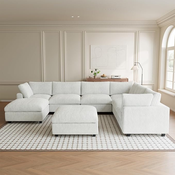 Cloud Modular Sectional Sofa Couch, 8 Seater Oversized Couch, 157.4" U-Shaped Convertible Couches with 2 Ottomans, Deep Sofa Couches for Living Room, Washable & Replaceable Covers, Beige