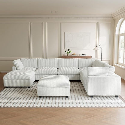 Cloud Modular Sectional Sofa Couch, 8 Seater Oversized Couch, 157.4" U-Shaped Convertible Couches with 2 Ottomans, Deep Sofa Couches for Living Room, Washable & Replaceable Covers, Beige