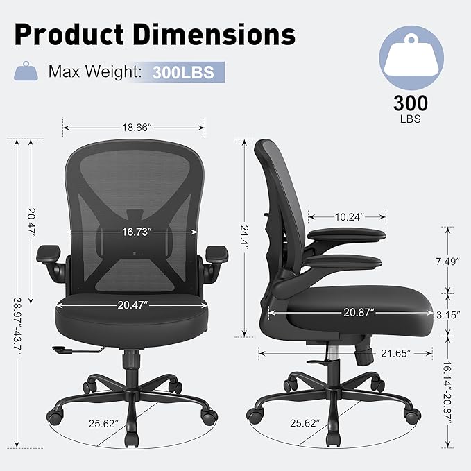 ZZH Ergonomic Office Chair Set of 8 with Adjustable Lumbar Support, Mesh Home Office Desk Chair with Wheels and Flip-up Arms, Black