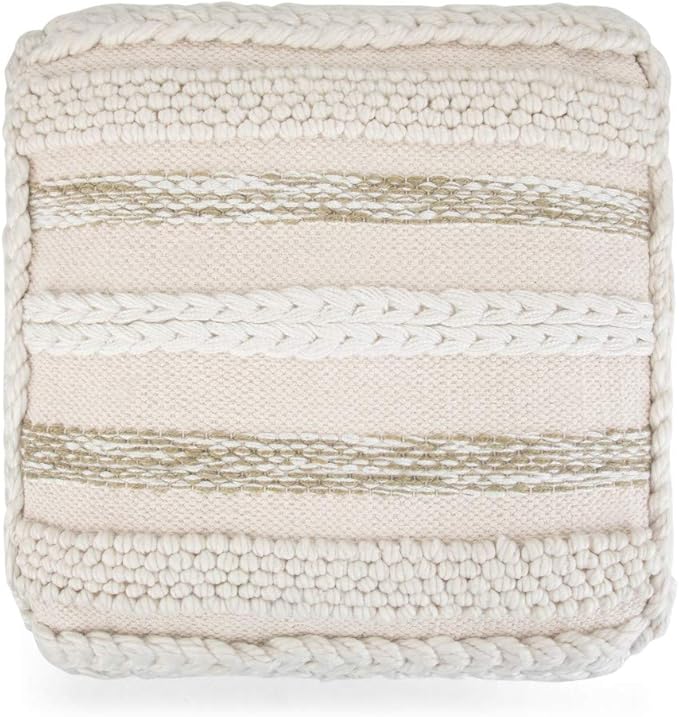 SIMPLIHOME Sommer Boho Square Pouf in Natural Handloom Woven Pattern for the Living Room, Bedroom and Kids Room