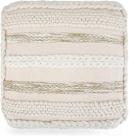 SIMPLIHOME Sommer Boho Square Pouf in Natural Handloom Woven Pattern for the Living Room, Bedroom and Kids Room