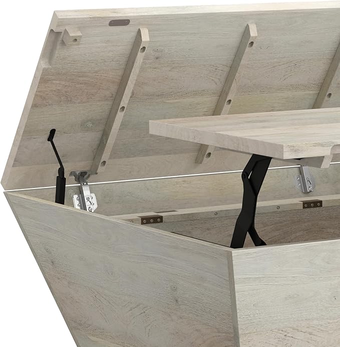 SIMPLIHOME Abba 36-inch Wide Solid Mango Modern Lift Top Square Coffee Table with Dual Lift Panels and 2 Storage Compartments in White Wash for Living Room