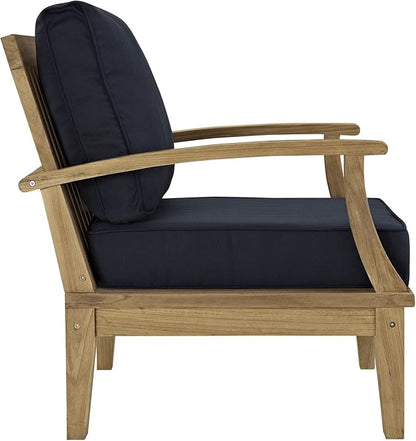 Modway Marina Premium Grade A Teak Wood Outdoor Patio Loveseat and Two Armchairs in Natural Navy