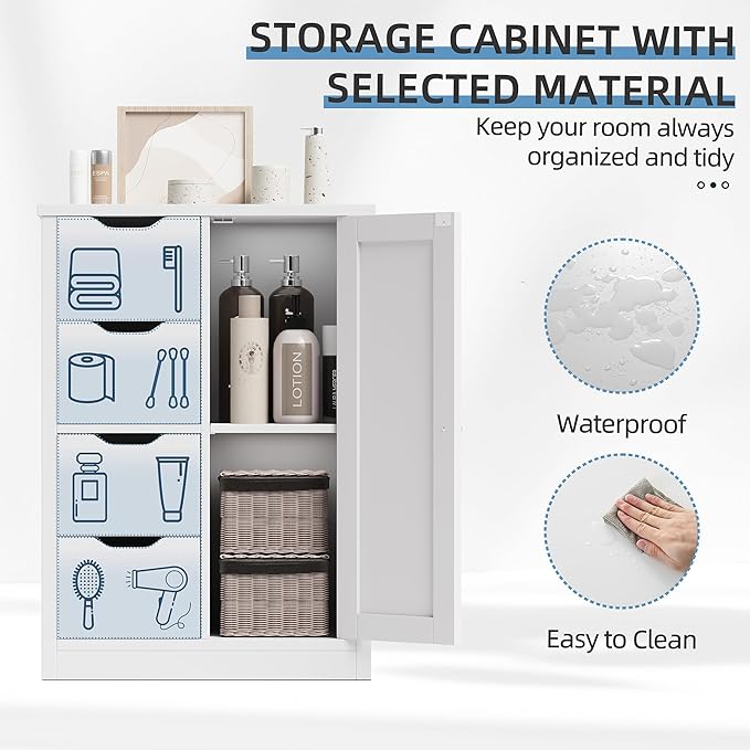 Shintenchi Bathroom Floor Storage Cabinet, Wooden Storage Organizer with 4 Drawers and 1 Cupboard, Freestanding Bathroom Furniture, Home Storage Unit with Adjustable Shelf, White
