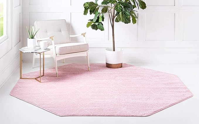 Unique Loom Trellis Frieze Collection Area Rug - Geometric (7' 10" Octagon, Light Pink/ Ivory)