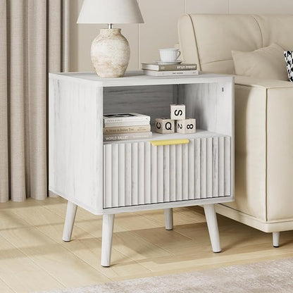 LYNSOM Fluted Dresser and Nightstand Sets 4 Piece, 1-Drawer Nightstands and 5/6 Drawers Dresser, Wood Bedroom Furniture Set for Home, Bedroom, Hallway, White