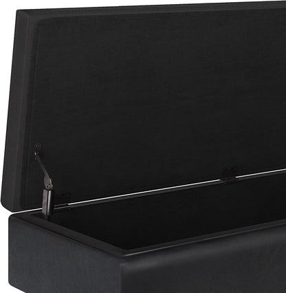 SIMPLIHOME Owen 48 inch Wide Mid Century Modern Rectangle Rectangular Storage Ottoman in Tanners Brown Vegan Faux Leather, Assembled, for the Living Room, Entryway and Family Room