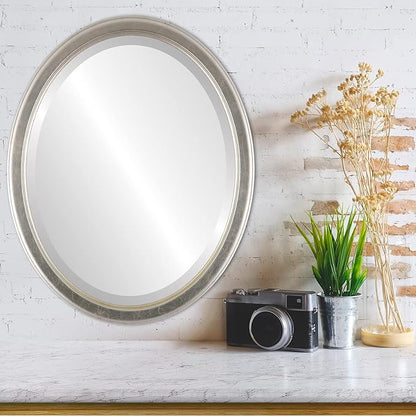 OVALCREST Oval Beveled Wall Mirror for Home Decor - Toronto Style - Silver Leaf with Brown Antique - 26" x 20"