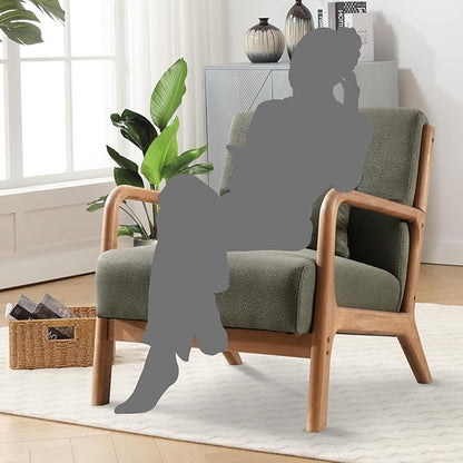 Accent Chair Mid Century Modern Chair Linen Fabric Living Room Chairs with Solid Wood Frame Comfy Upholstered and Lumbar Pillow Reading Side Chair Easy Assembly for Bedroom Room (1, Linen Green)