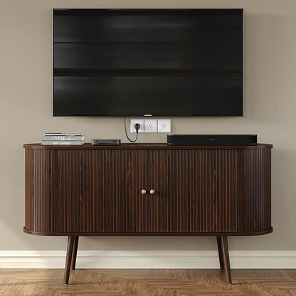 Furniouse 54.4''W Buffet Cabinet with Storage Fluted Sideboard Cabinet with Doors & 4 Shelf Storage for Living Room, Hallway, Kitchen, Mahogany