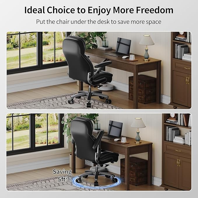 Big and Tall Office Chair, 600lbs Heavy Duty Desk Chair with 5D Arms, Adjustable Lumbar Support & Height, Tilt Function, PU Leather High Back Ergonomic Executive Computer Chair with 3'' Silent Casters