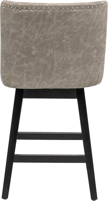 Bar Stool, PU Leather Barstool, 26 Inch Upholstered Counter Stools with 13.8" High Back and Footrest, Swivel Counter Height Barstools for Kitchen Island Home Bar Greige