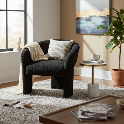 LukeAlon Modern Sherpa Accent Chair Barrel Back Armchair, Upholstered Lounge Chair for Living Room, Bedroom, Office, Waiting Rooms, Black