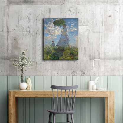 Wieco Art Woman with a Parasol Madame Monet and Her Son Canvas Prints Wall Art of Claude Monet Famous Classic Oil Paintings Reproduction Gallery Wrapped People Pictures