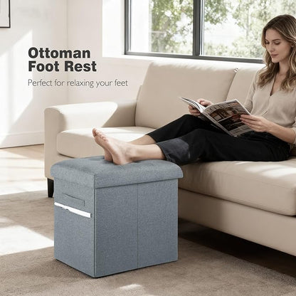 Ottoman with Storage, 61L Slim Tall Linen Footstool Bench with Thicker Foam Padded Seat. Ottoman Foot Rest for Living Room, Bedroom, Coffee Table. 350lbs Load Capacity, 17x13x17in, Light Gray