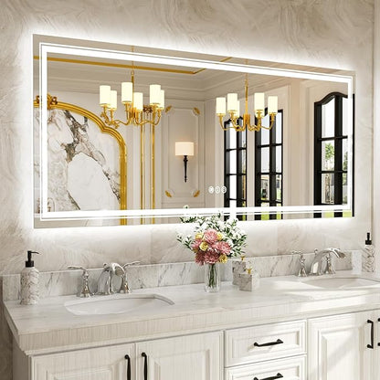 WTTY LED Bathroom Mirror 77''x36'' with Front and Backlight, Large Dimmable LED Vanity Wall Mirrors, Double LED Mirror for Bathroom with Anti-Fog, 3 Colors, Memory Function, Shatter-Proof, ETL Listed