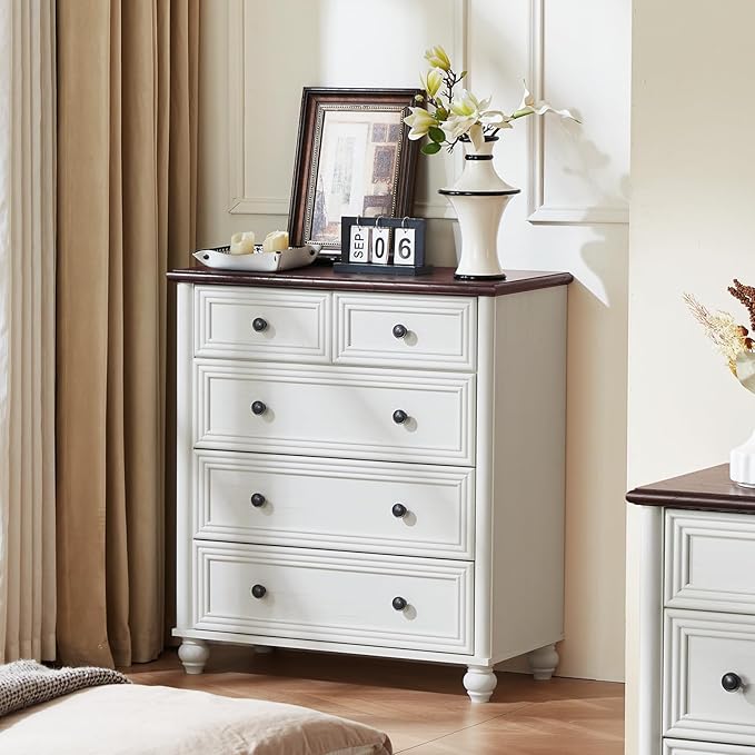 Farmhouse Dressers & Night Stand Set of 4, Wood 54" Wide 7 Drawer Dresser & 35" Tall Chest of Drawers, 18" Roman Column Nightstand Set of 2, Bedroom Furniture Dresser Sets for Home Living Room Hallway
