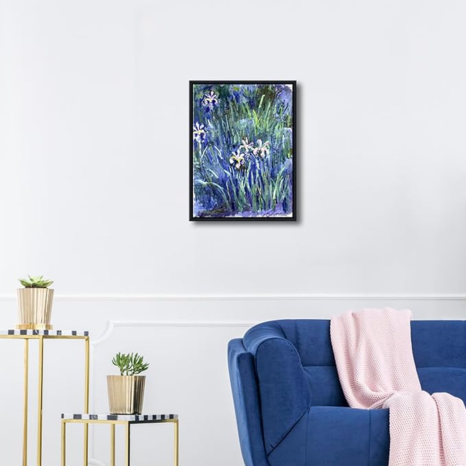 Wieco Art Framed Canvas Wall Art Irises by Claude Monet Oil Paintings Reproduction Landscape Pictures Artwork on Canvas Art Prints for Living Room Decorations and Wall Decor