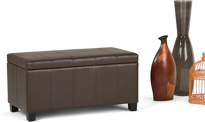 SIMPLIHOME Dover 36 inch Wide Contemporary Rectangle Storage Ottoman Bench in Chocolate Brown Vegan Faux Leather, Assembled, For the Living Room, Entryway and Family Room