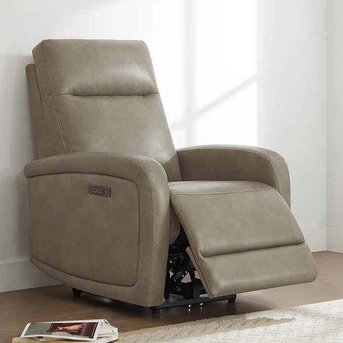 Watson & Whitely Power Recliner Chair, Zero Wall Hugger Recliners with Adjustable Headrest Type-C Charger, Faux Leather Single Sofa Chair RV Recliners for Small Space Living Room, Grey