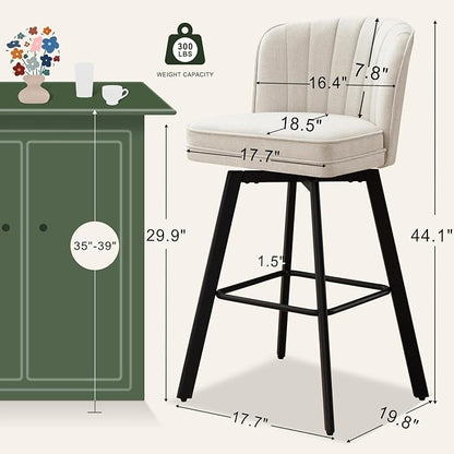 Swivel Counter Height Bar Stools Set of 3, 30'' Modern Barstools with Backs and Metal Legs, Upholstered Bar Chairs, Beige, Fabric Stools for Kitchen Island Chairs
