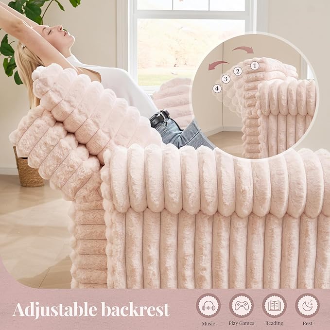 Belffin Upholstered Chaise Lounge Pull Out Sofa Bed with Pillows Couch Bed Sofa Pull Out Couch Sleeper Chair with Rolled Armrests for Living Room Plush Corduroy (Pink)