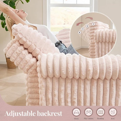 Belffin Upholstered Chaise Lounge Pull Out Sofa Bed with Pillows Couch Bed Sofa Pull Out Couch Sleeper Chair with Rolled Armrests for Living Room Plush Corduroy (Pink)