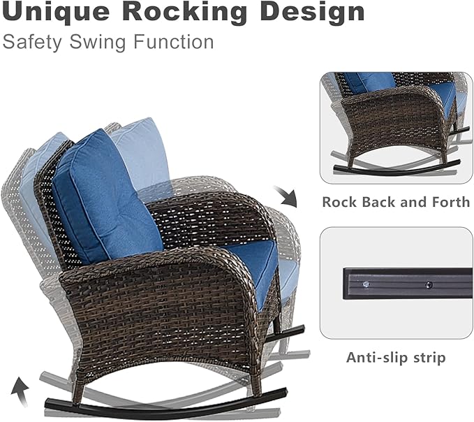 HUMMUH Patio Furniture 7-Piece Outdoor Conversation Set,All-Weather PE Wicker Loveseat Swivel and Rocking Chairs,Tables for Backyard,Poolside,Deck