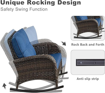 HUMMUH Patio Furniture 7-Piece PE Wicker Outdoor Conversation Set,All-Weather Swivel and Rocking Chairs,Glider Loveseat,Coffee Tables for Backyard,Poolside,Deck