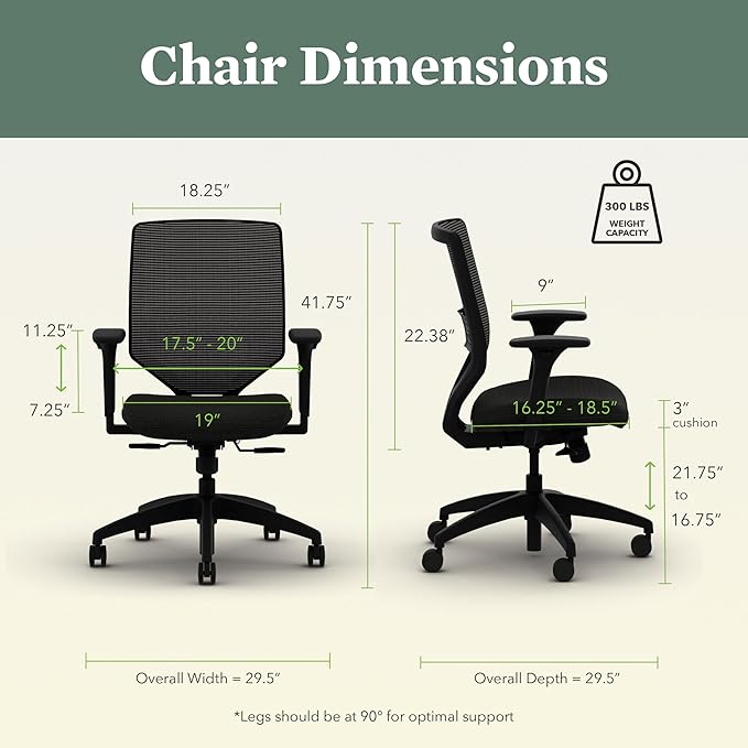 HON Solve Task Chair, Ergonomic Office Chair Mesh Back Support, Adjustable Lumbar Support, with Wheels, Height-Adjustable Arms, for Computers, Desks, Home Office, Black