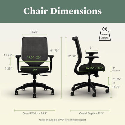 HON Solve Task Chair, Ergonomic Office Chair Mesh Back Support, Adjustable Lumbar Support, with Wheels, Height-Adjustable Arms, for Computers, Desks, Home Office, Black
